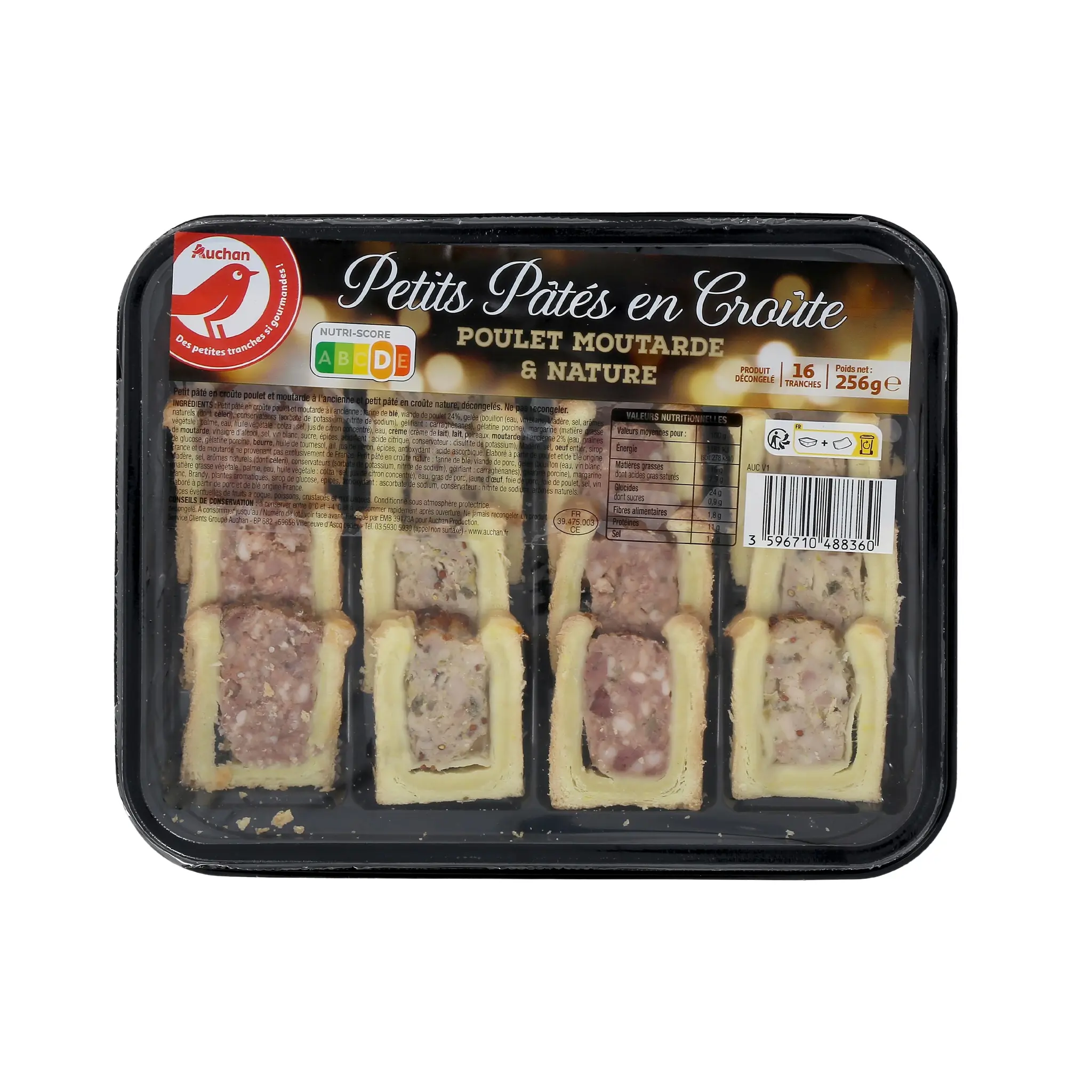 AUCHAN Pâtés en croutes poulet moutarde et nature