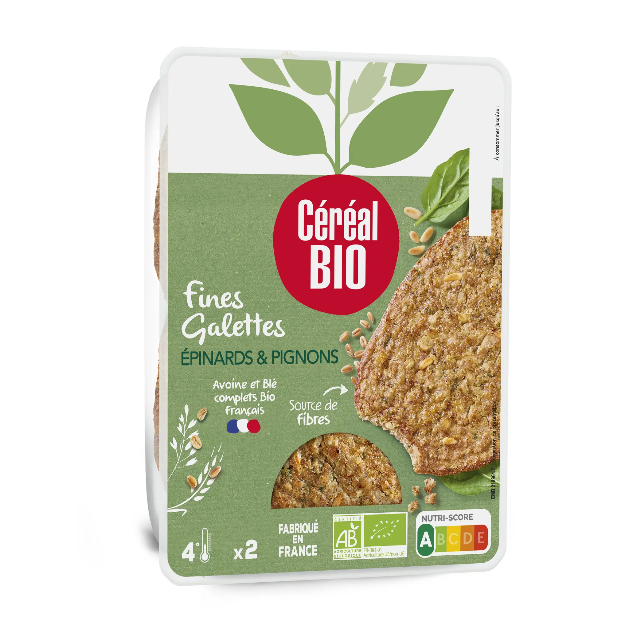 CÉRÉAL BIO Galettes fines épinards pignons