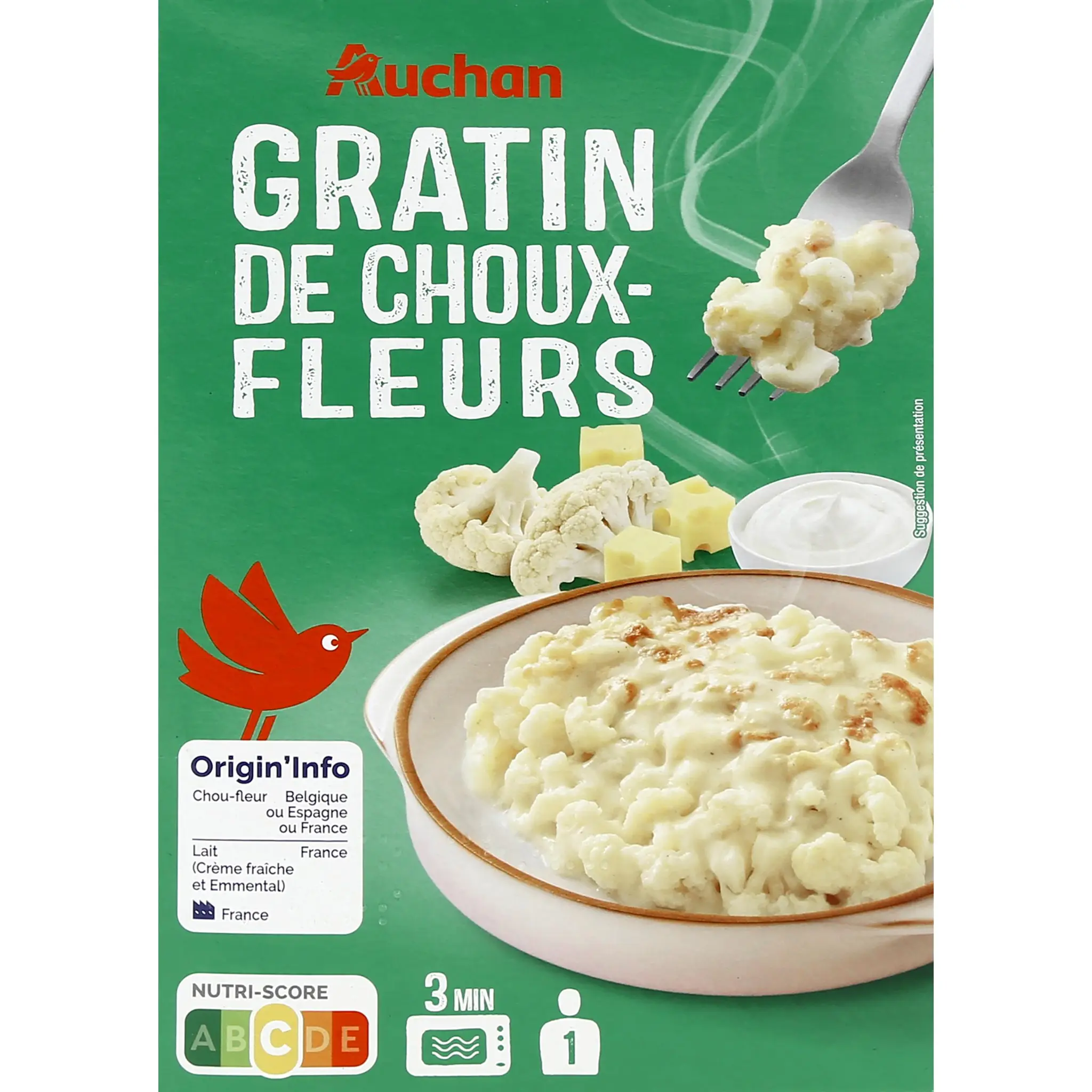 AUCHAN Gratin de choux-fleur gratiné sans couverts