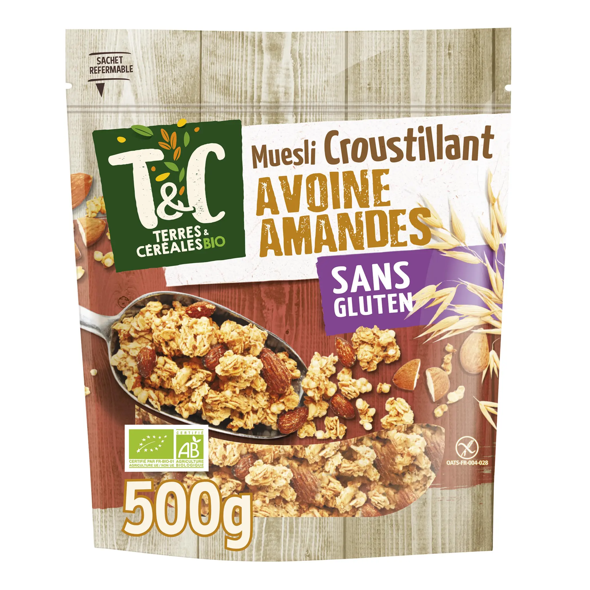 TERRES ET CEREALES Muesli croustillant avoine et amandes sans gluten bio