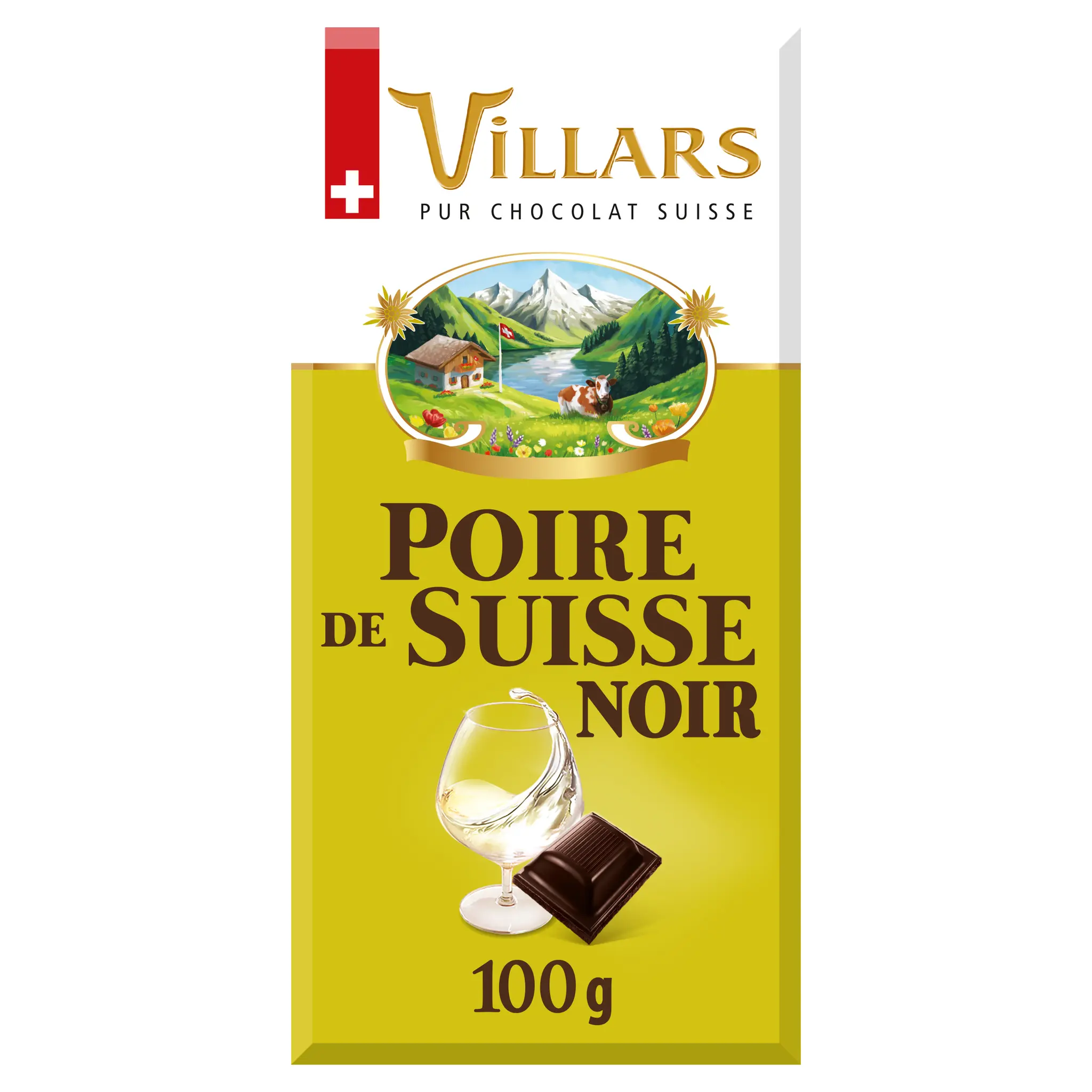 VILLARS Tablette de chocolat noir fourrée à la poire de Suisse dégustation