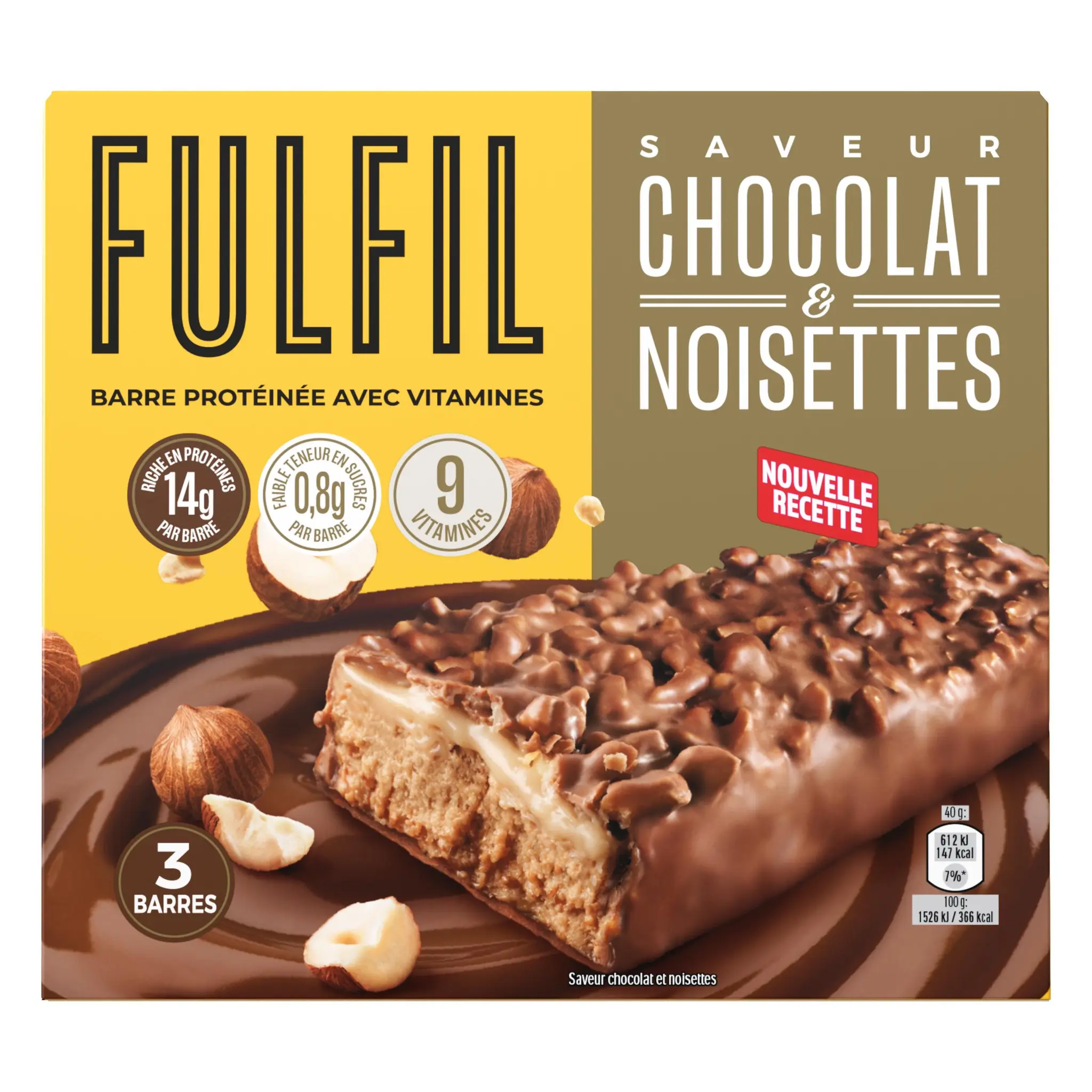 FULFIL Barres protéinées saveur chocolat noisettes