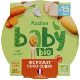 AUCHAN BABY BIO Assiette riz poulet coco curry dès 15 mois