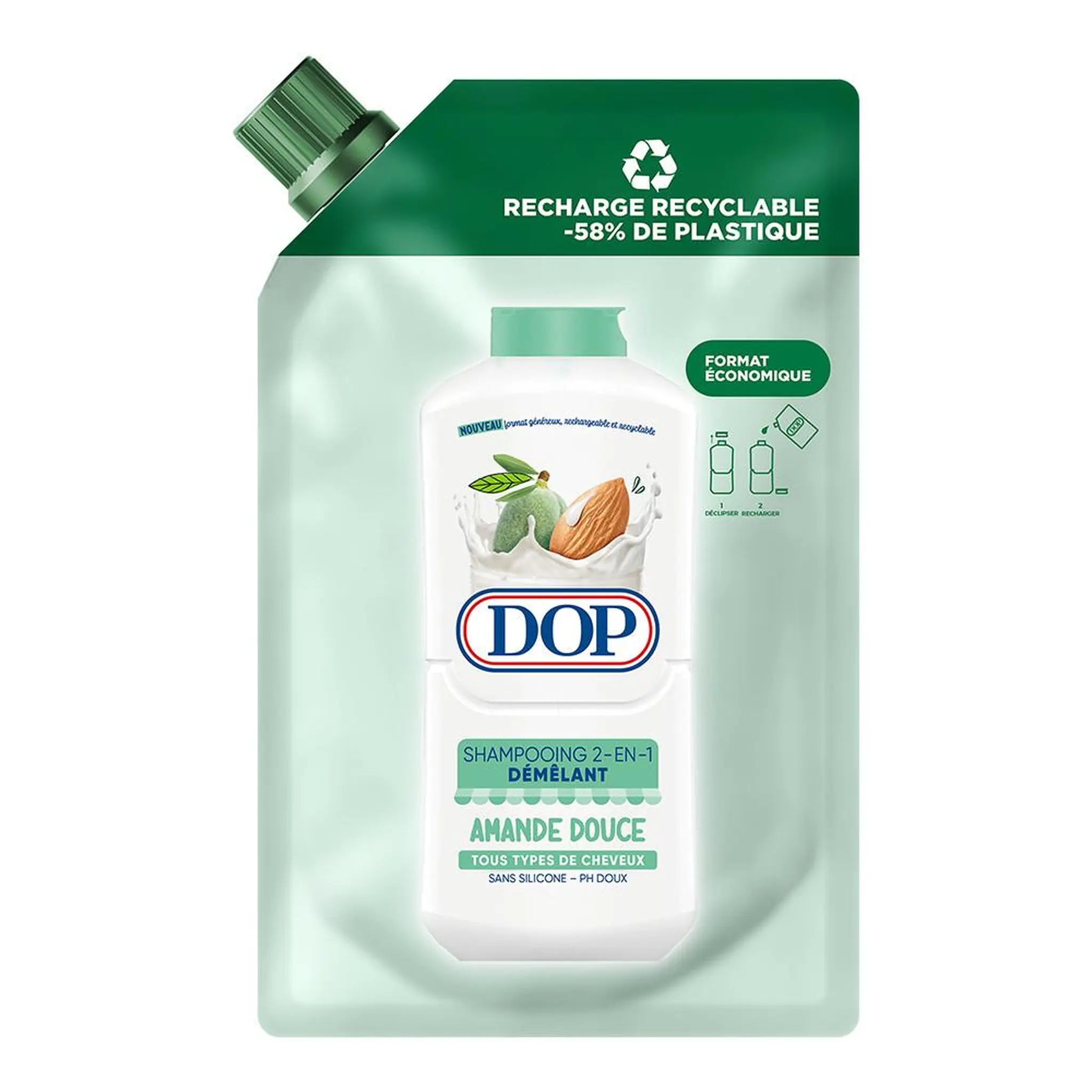 DOP Recharge Shampooing 2en1 démêlant à l'amande douce tous types de cheveux