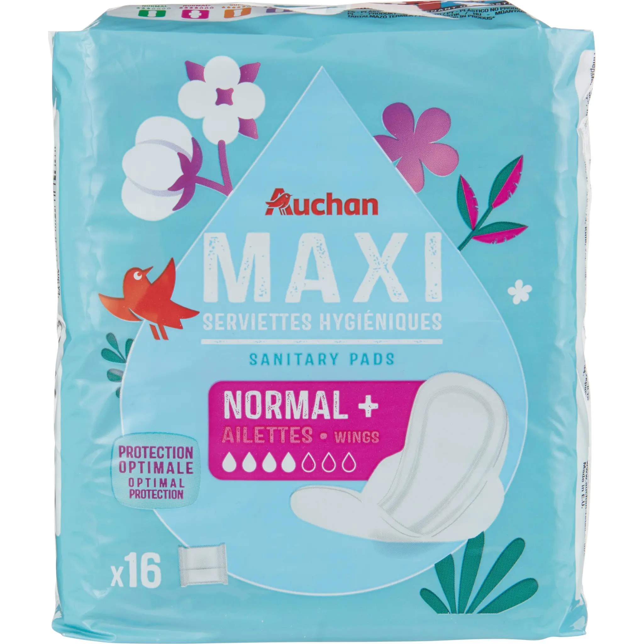 AUCHAN Serviettes hygiéniques avec ailettes maxi regular+