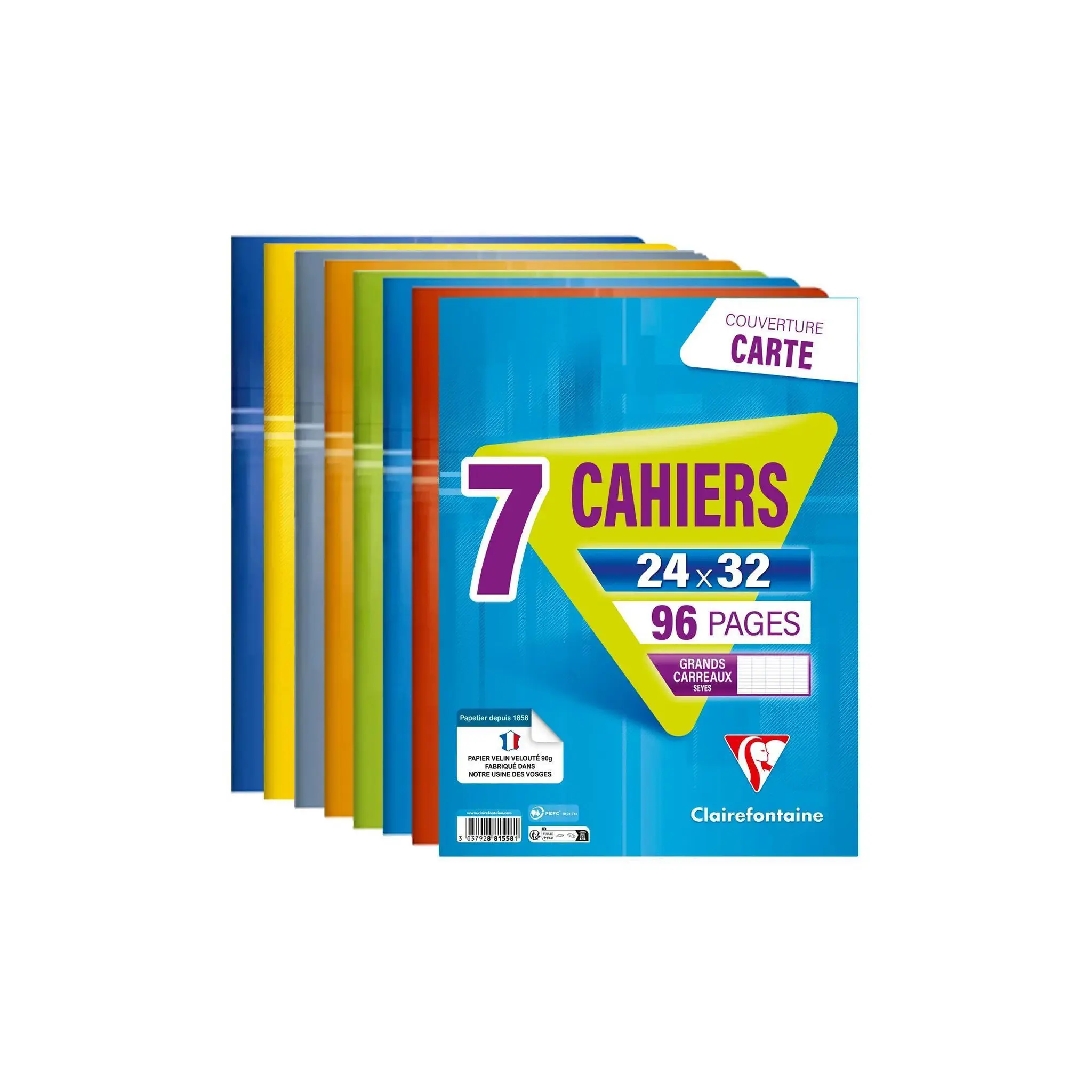 CLAIREFONTAINE Lot de 7 Cahiers Piqués – Couverture Carton, 96 Pages