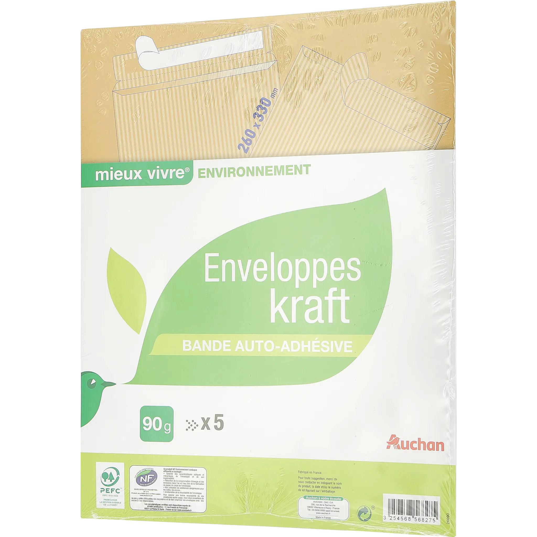 AUCHAN 5 Pochettes 260x330 AA Mirales PE90G NFE