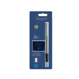 Stylo plume allure chrome pointe fine + 6 cartouches d'encre bleu Waterman