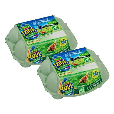 Loué Oeufs fermiers bio, calibre moyen, Lot de 2x6 oeufs