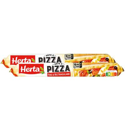 Herta Pâte à Pizza Fine & Rectangulaire, Lot de 2x390g