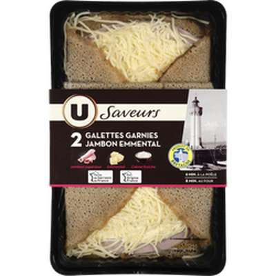Galettes de blé noir garnies de jambon supérieur et d'emmental, U (x 2, 300 g)