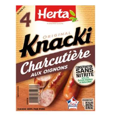 Saucisses charcutière aux oignons sans nitrites, Herta  (4 x 280 g)