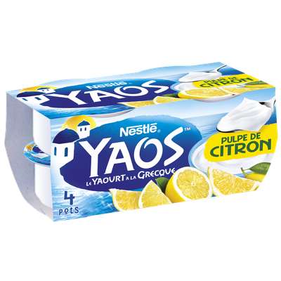 Yaourt pulpe de citron à la Grecque Yaos, Nestlé (4 x 125 g)