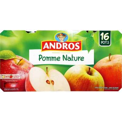 Compote pomme nature, Andros (16 x 100 g)