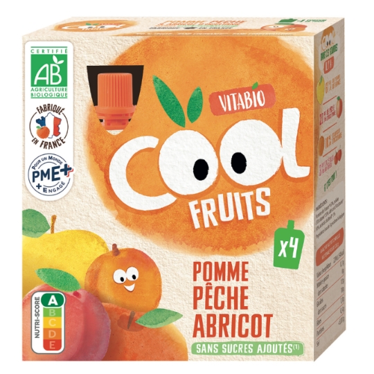 Compote à boire pomme de France pêche abricot sans sucres ajoutés Bio VITABIO