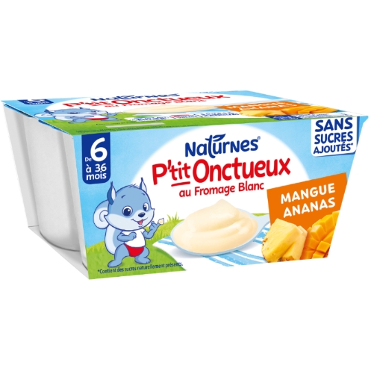 Dessert lacté bébé dès 6 mois Mangue Ananas Sans Sucres Ajoutés P'tit Onctueux NATURNES