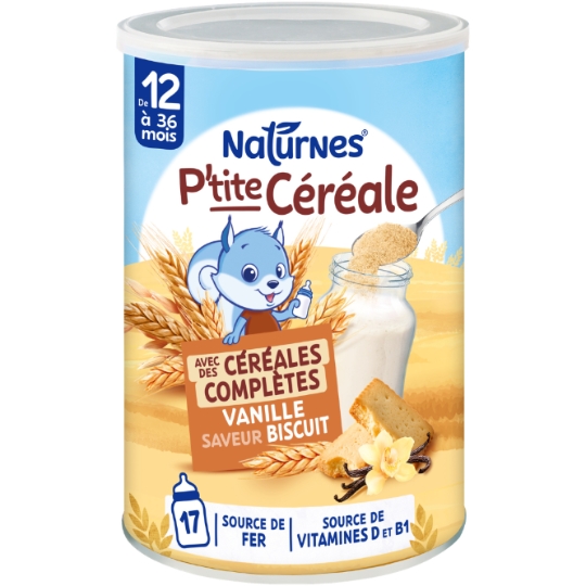 Céréales bébé dés 12 mois Céréales complètes Vanille saveur biscuit P'tite céréale NATURNES