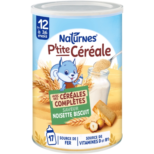 Céréales bébé dés 12 mois Céréales complètes Noisette Biscuit P'tite céréale NATURNES