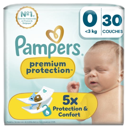 Couches Bébé <3kg Taille 0 Premium Protection PAMPERS