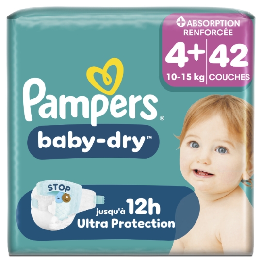 Couches Bébé 10-15kg Taille 4+ Baby Dry PAMPERS