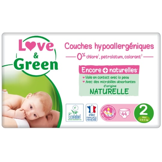 Couches Bébé Taille 2 3-6kg Hypoallergénique LOVE & GREEN
