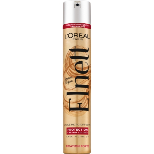 Laque Fixation Forte Protection Cheveux Colorés avec Filtre UV ELNETT
