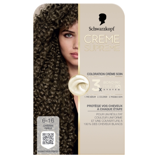 Coloration Permanente 6-16 Châtain Perle Crème Soin HaptIQ Crème Supreme SCHWARZKOPF
