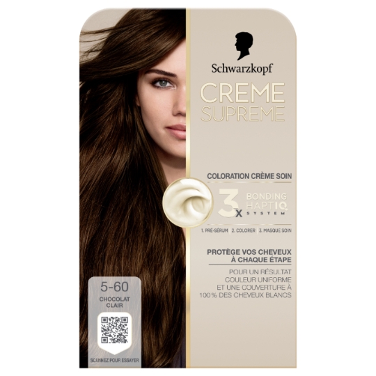 Coloration Permanente 5-60 Chocolat Claire Crème Soin HaptIQ Couvre 100% Cheveux Blancs Crème Supreme SCHWARZKOPF