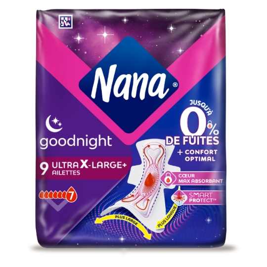 Serviettes Hygiéniques avec Ailettes Ultra X-Large Nuit Goodnight NANA