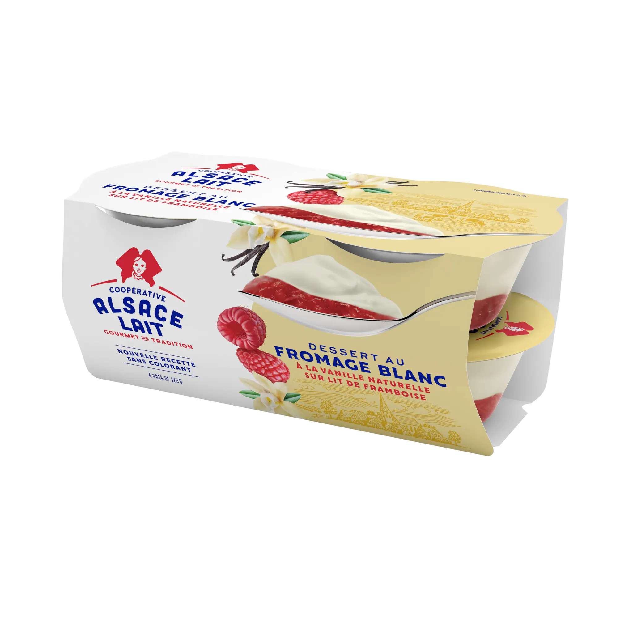 ALSACE LAIT Dessert au fromage blanc à la vanille naturelle sur lit de framboises