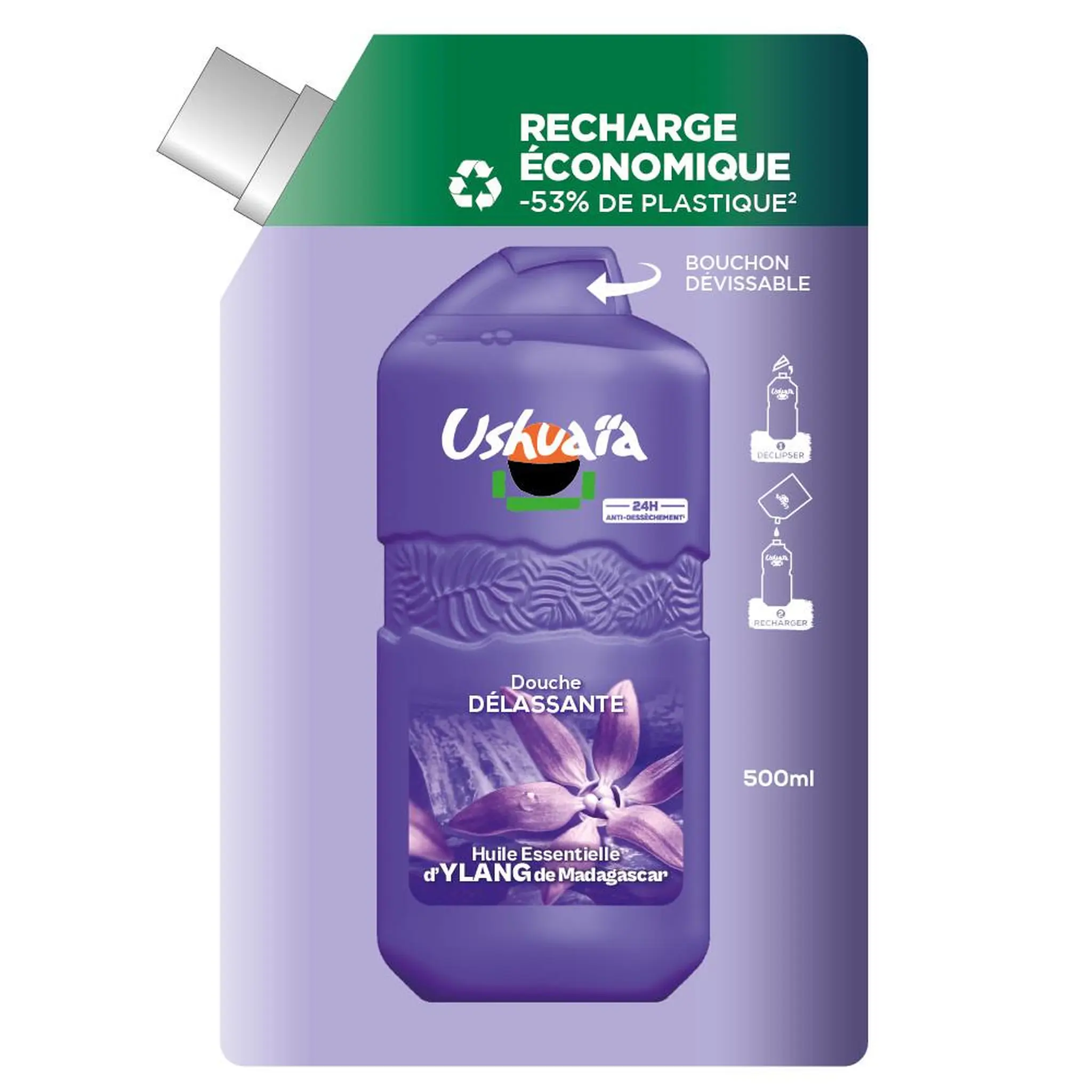 USHUAIA Recharge douche délassant à l'huile essentielle d'Ylang de Madagascar