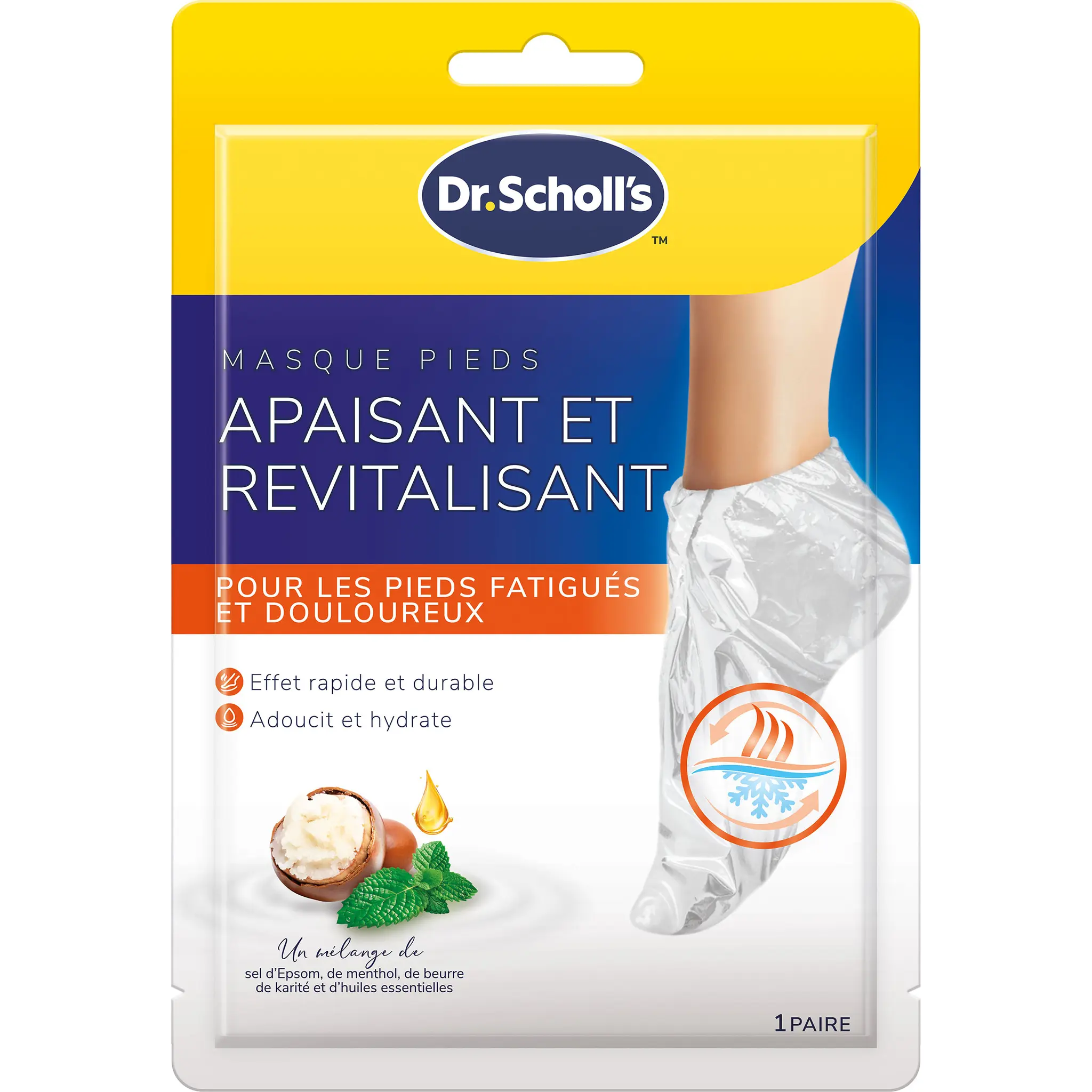 DR. SCHOLL'S Masque pied apaisant et revitalisant sel d'Epsom ,menthol, beurre de karité et huiles essentielles