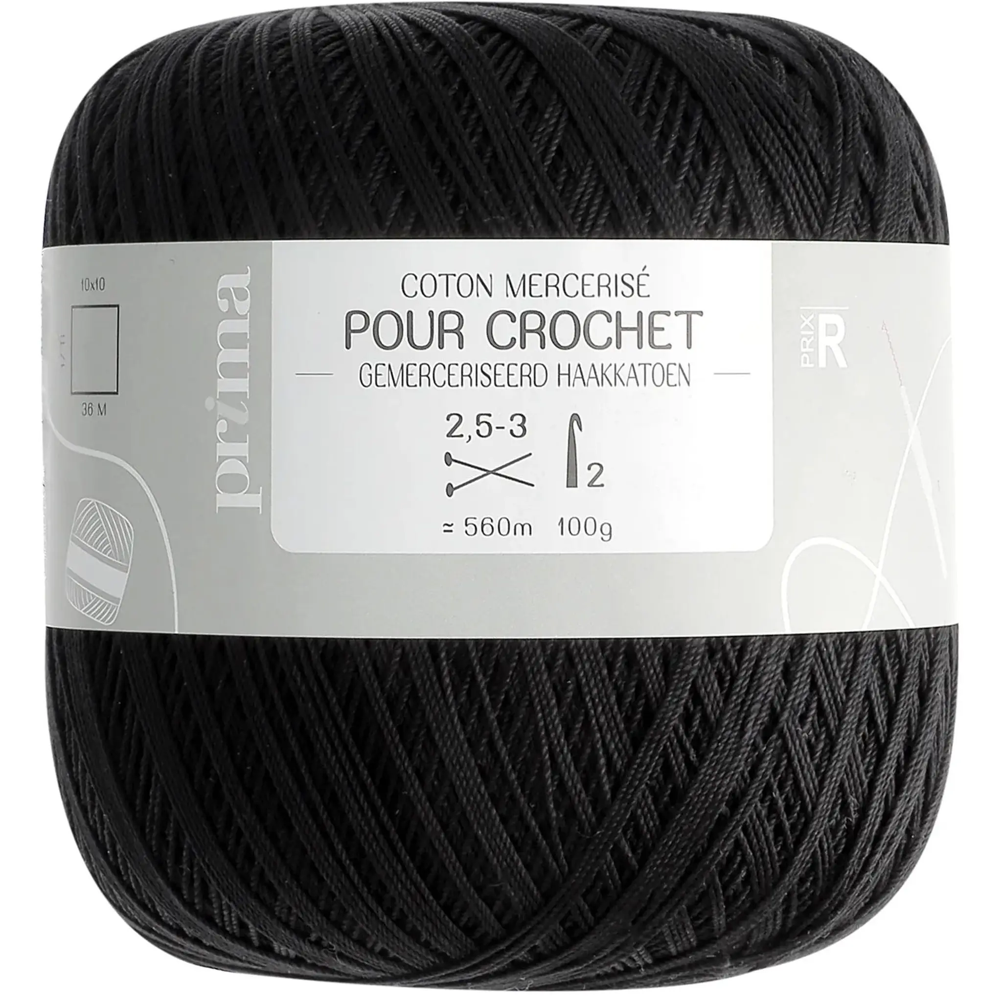 PRIMA Coton mercerisé pour crochet noir environ 560m
