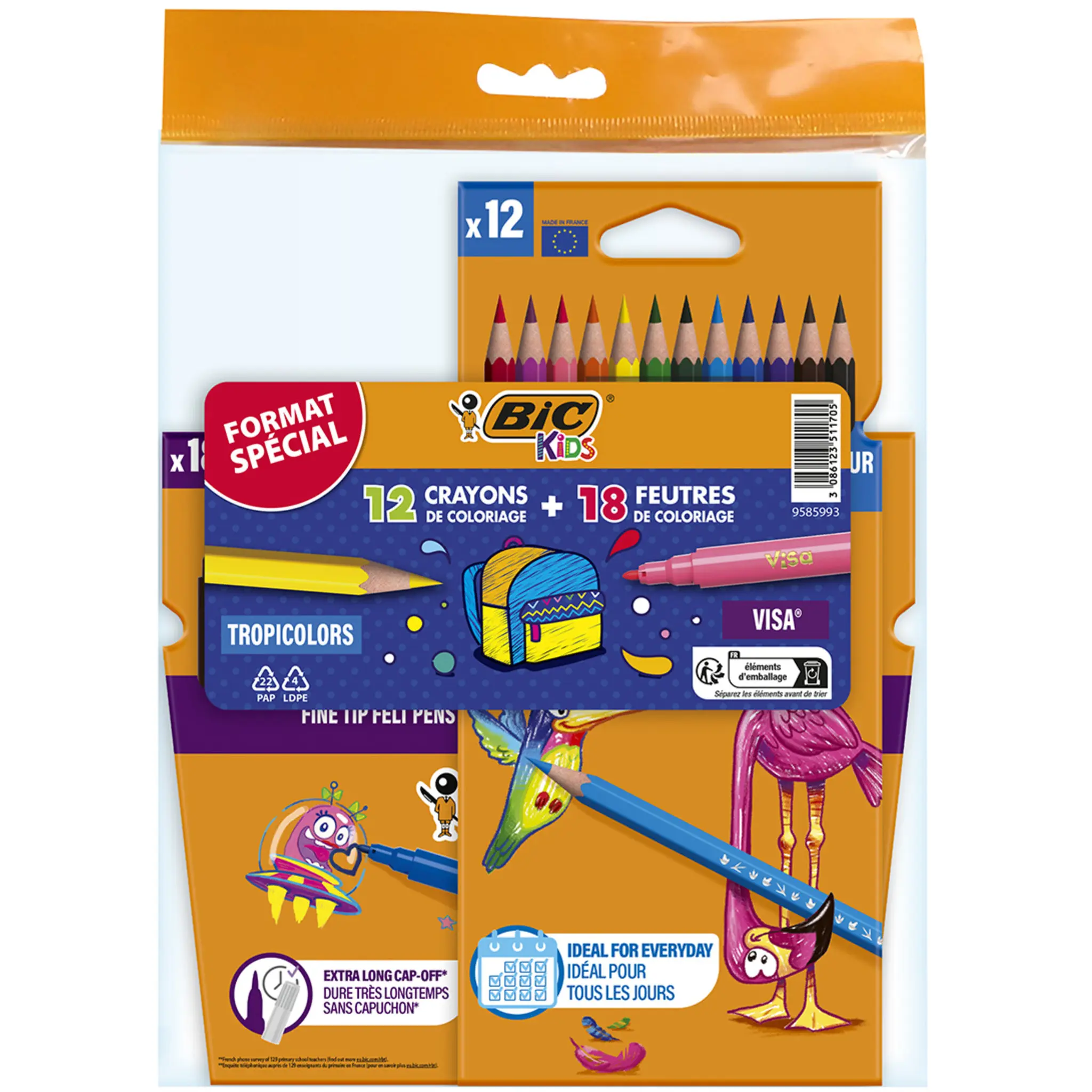 BIC Lot de 12 crayons de couleurs et 18 feutres de coloriage