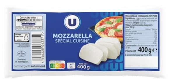 Mozzarella spécial cuisine au lait pasteurisé 20% de MG, U (400 g)