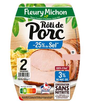 Rôti de porc cuit - 25% de sel, Fleury Michon (2 tranches, 100 g)