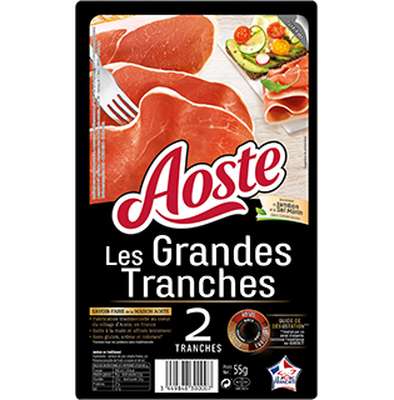 Jambon cru Les Grandes Tranches sans conservateur, Aoste (2 tranches, 55 g)