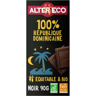 Chocolat noir 100 % BIO - République Dominicaine, Alter Eco  (90 g)