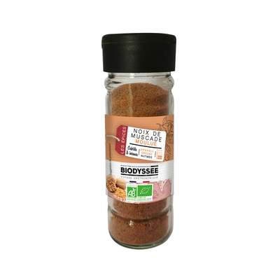 Noix de muscade moulue, flacon en verre BIO, Biodyssée (50 g)