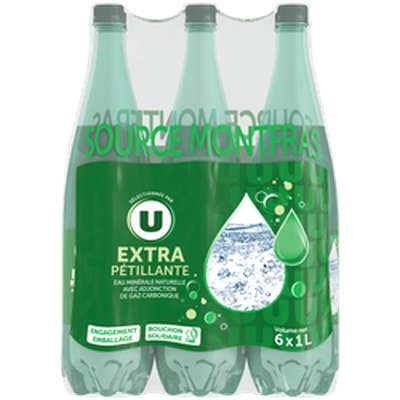 Pack d'eau minérale gazeuse extra pétillante, U (6 x 1 L)
