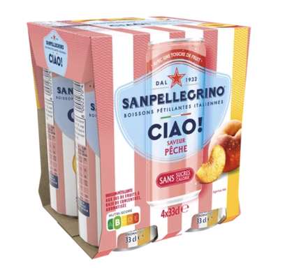 Boisson pétillante aromatisée pêche, San Pellegrino Ciao !  (4 x 33 cl)
