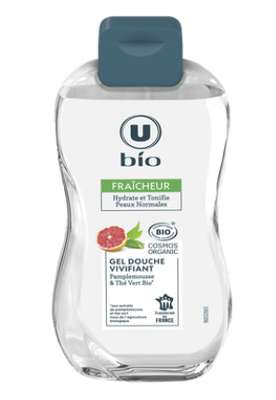 Gel douche vivifiant pamplemousse et thé vert, U BIO (250 ml)