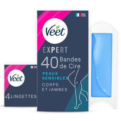 Bandes de Cire Expert Corps et Jambes Peaux Sensibles, Veet (x 40)