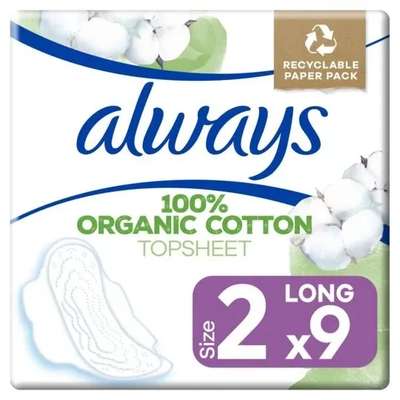 Serviettes hygiéniques avec ailettes long, Always Coton (x 9)