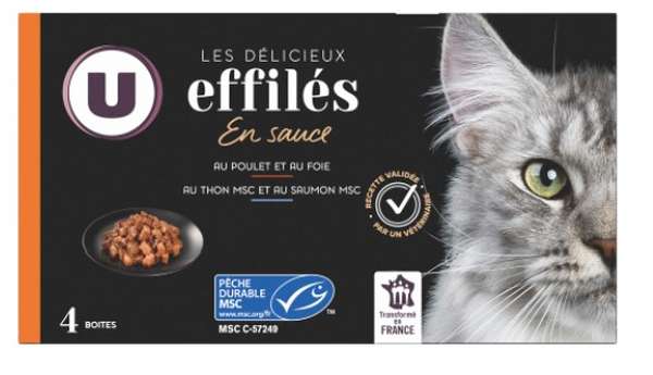 Les délicieux effilés en sauce viandes et poissons pour chat, U (4 x 85 g)