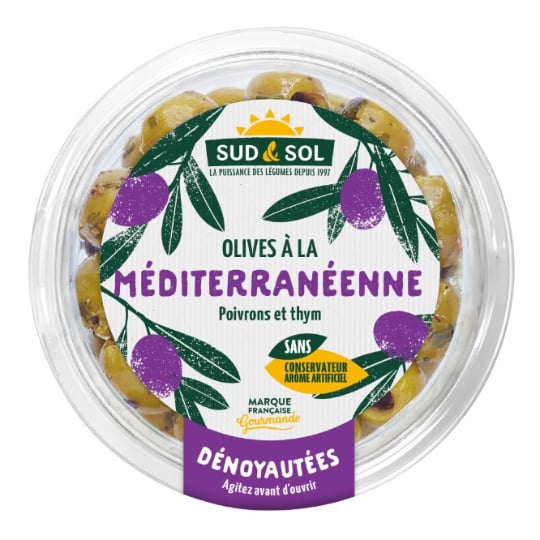 Olives Vertes à la Méditerranéenne Dénoyautées SUD & SOL