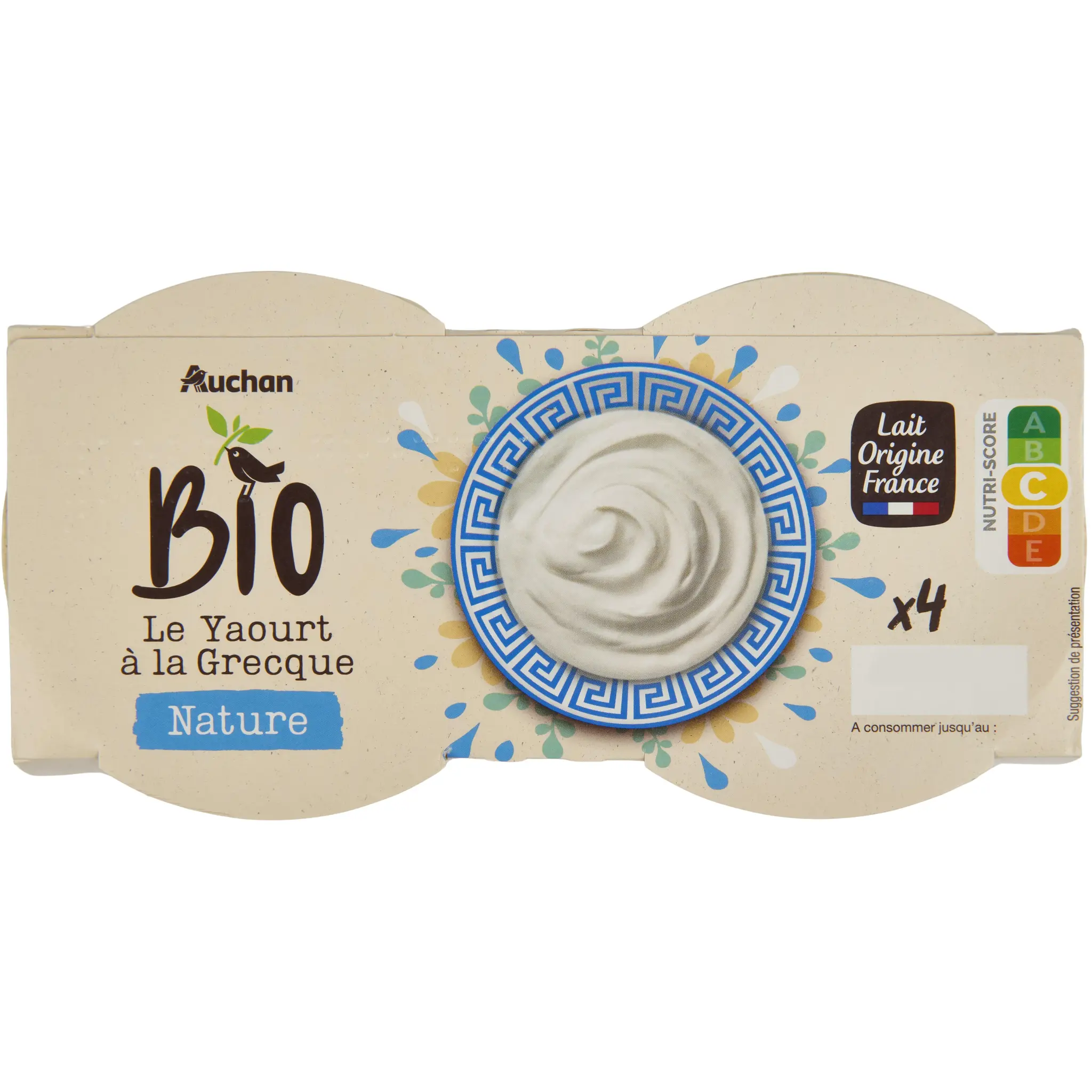 AUCHAN BIO CULTIVONS LE BON Yaourt à la grecque nature