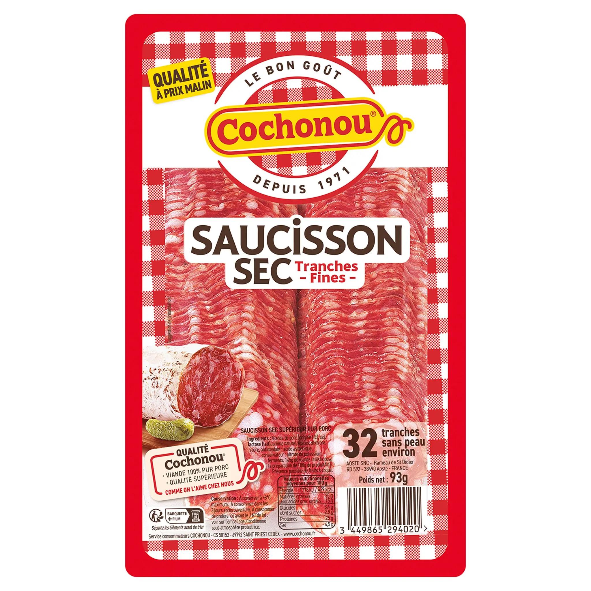 COCHONOU Saucisson sec tranches fines