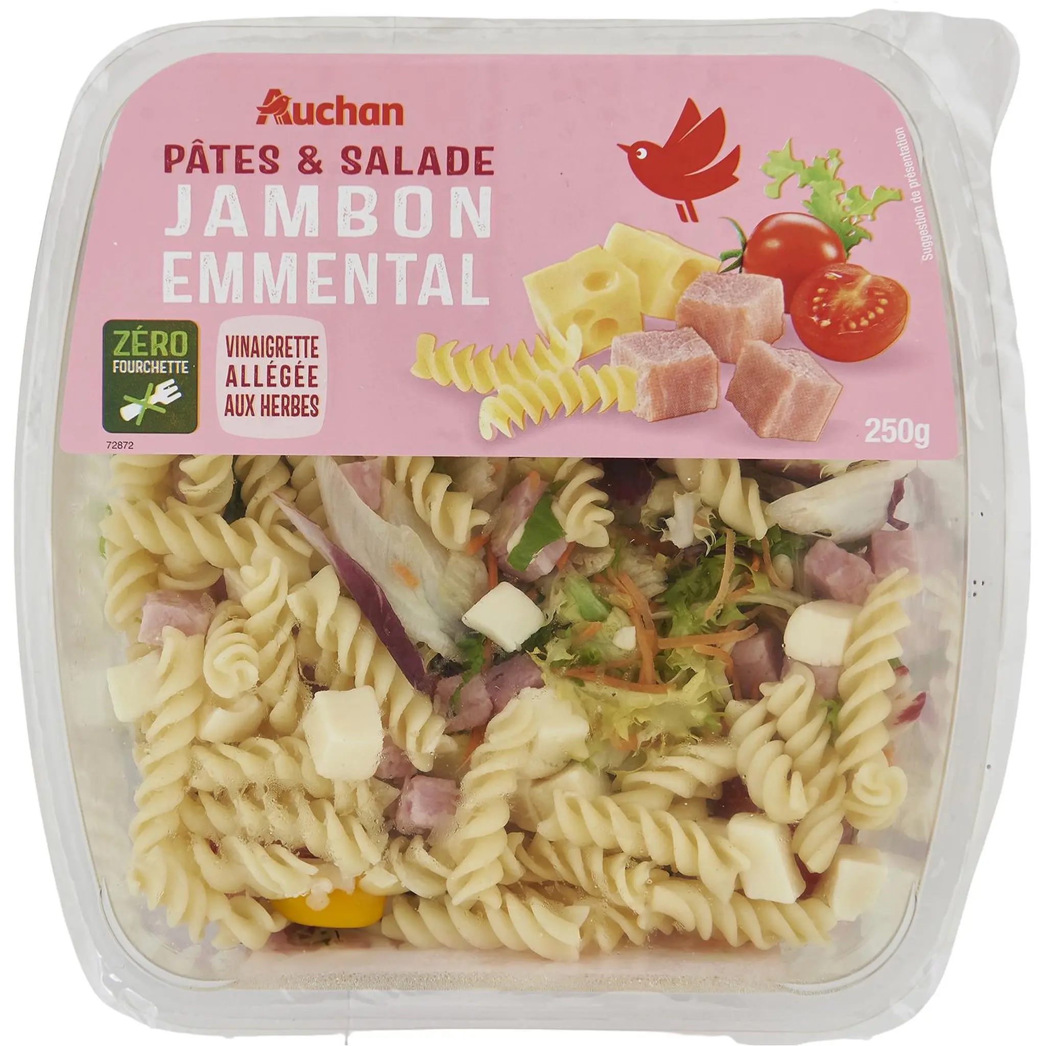 AUCHAN Salade pâtes jambon sans couverts