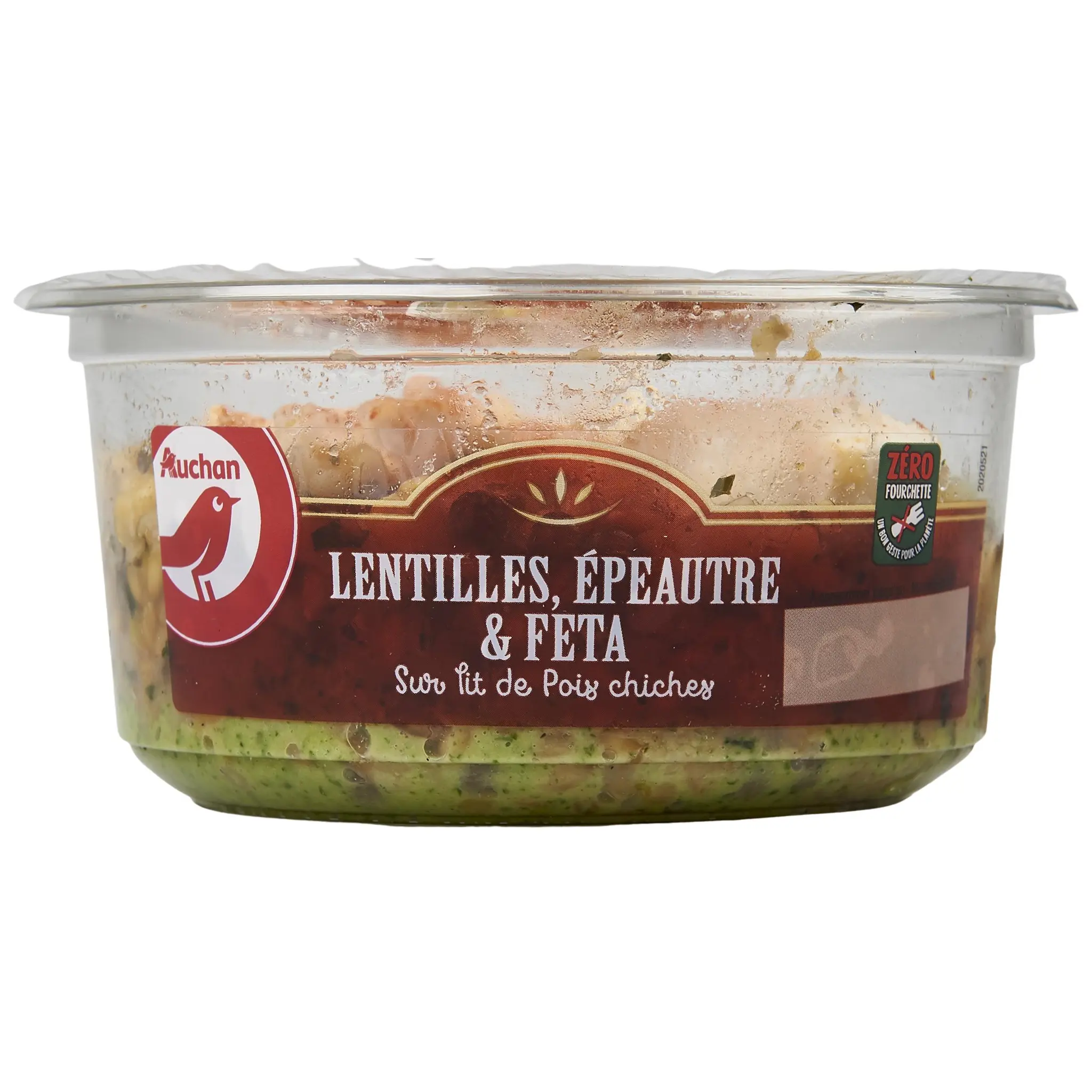 AUCHAN Lentilles épeautre et féta sur lit de pois chiches sans couverts